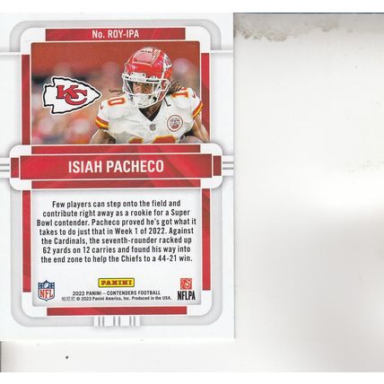 ISIAH PACHECO ROOKEI OF THE YEAR 2022 AUTOGRAPHED KANSAS CITY CHIEFS RUNNINGBACK