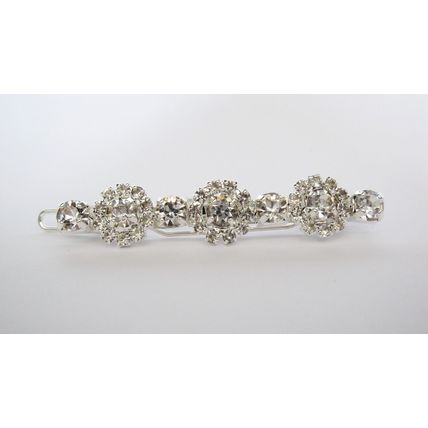 Silver metal slim round crystal hair pin clip barrette for fine thin hair