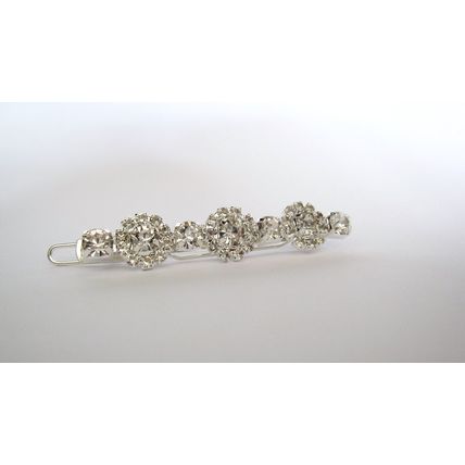Silver metal slim round crystal hair pin clip barrette for fine thin hair