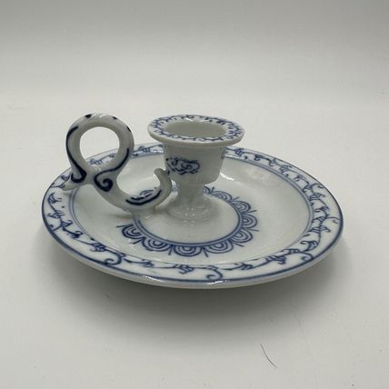 Ming Dynasty Candle Holder Vintage Glossy White & Blue Asian Decor Porcelain
