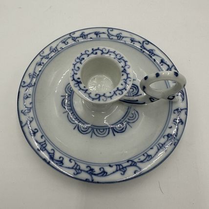 Ming Dynasty Candle Holder Vintage Glossy White & Blue Asian Decor Porcelain