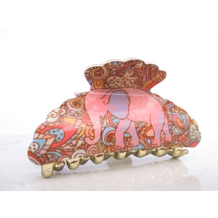 Pink india style elephant acrylic hair claw clip