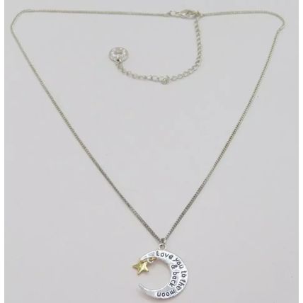Moon Pendant Love You To The Moon & Back 2 CM on a Silver Plate Necklace 42 CM