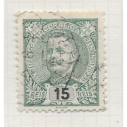 PORTUGAL EARLY CLASSIC 1898 KING CARLOS BLACK FIGURES 15R GREEN USED