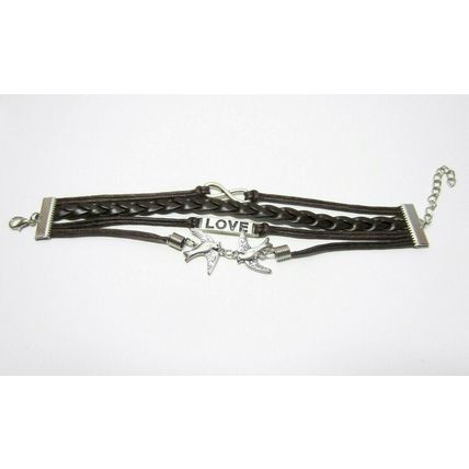 Dark Brown Faux Leather Multi Layer Infinity Doves Love Charm Bracelet Gift