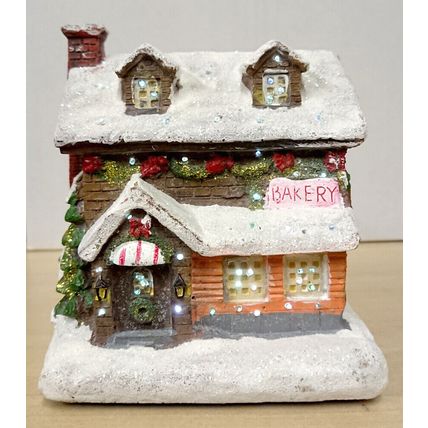 Miniature Snow Covered Light Colour Changing LED Christmas House Bakery Xmas