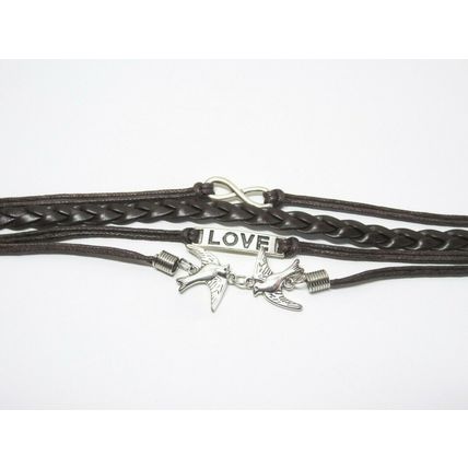 Dark Brown Faux Leather Multi Layer Infinity Doves Love Charm Bracelet Gift