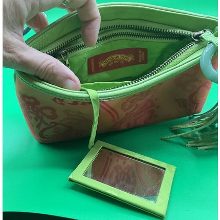 Auth Shanghai Tang Purple Pink Light Green Jacquard Makeup Cosmetic Zip Case