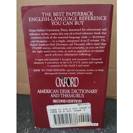 Oxford Desk Dictionary and Thesaurus by Oxford University (2001, Paperback)