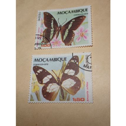 1979 Mozambique Yvert No. 744-45 and 747-49 Stamps Fauna Butterflies ULH 5 pcs.