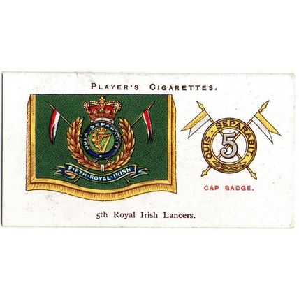 PLAYER'S CIGARETTE CARD DRUM BANNERS & CAP BADGES 1924 No.18# 5th.IRISH LANCERS
