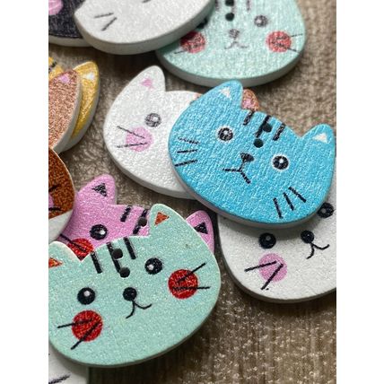 Cat Wooden Buttons Children Animal Knitting Sewing Mixed Colours 20/16mm