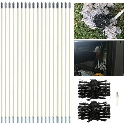 Chimney Fireplace Duct Vent Cleaning Brush Kit 18 Flexible Rods 2x Brush Heads