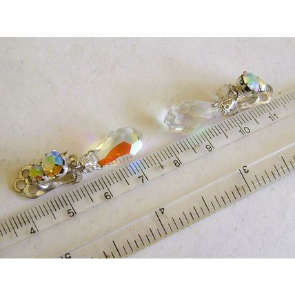 Earrings Aurora Borealis Crystal Pear Drop Clip-on Dangle Clip Faceted Ear Stud