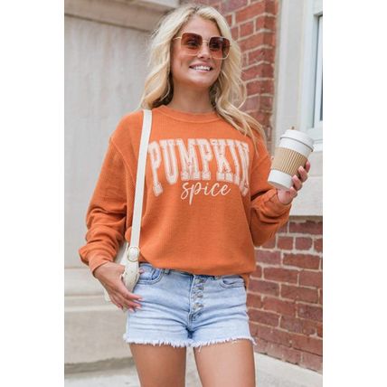 Orange PUMPKIN Spice Graphic Corded Crewneck Sweatshirt