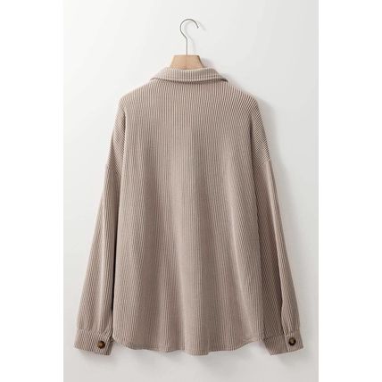 Smoke Gray Solid Corded Drop Shoulder Plus Size Shacket