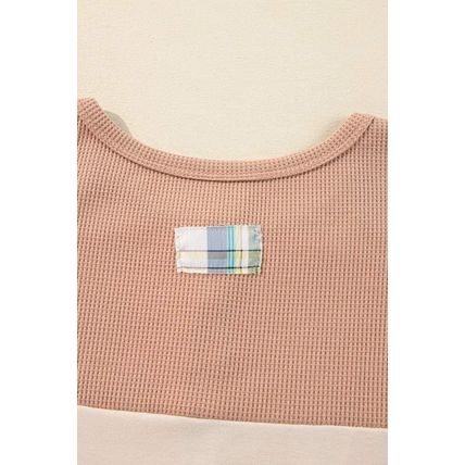 Parchment Plus Size Plaid Patchwork Layered Henley Top