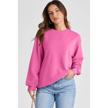 Bonbon Plain Drop Shoulder Crewneck Pullover Sweatshirt