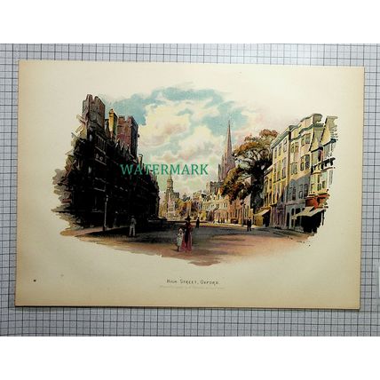 (5098) OXFORD England High Street - c.1910 Antique Print
