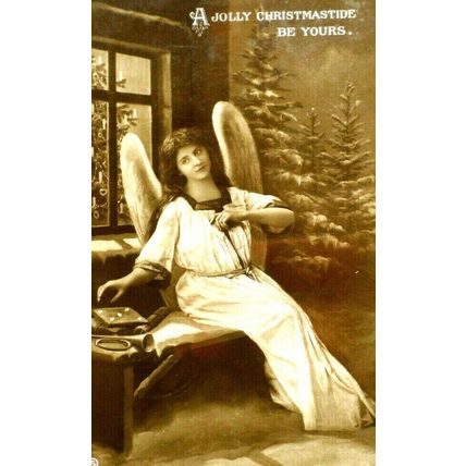 RPPC Antique Photo Person Dress as Angel 1916 Postcard EAS A2