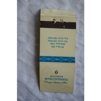 Matchbook Cover Malelane Sun, Inter-Continental, Kruger National Park