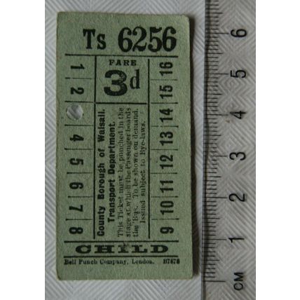 County Borough of Walsall Transport Department ticket 3d child