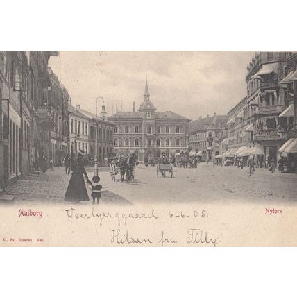 Mother & Child at Aalborg Nytorv Denmark Square Old Postcard