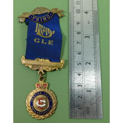 Vintage RAOB Buffaloes Gilt Metal Enamel Primo Jewel Medal 1949 Green Lodge 7368