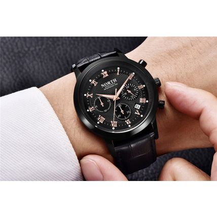 New Men’s North Black & Gold Color Chronograph Luxury Dress Watch