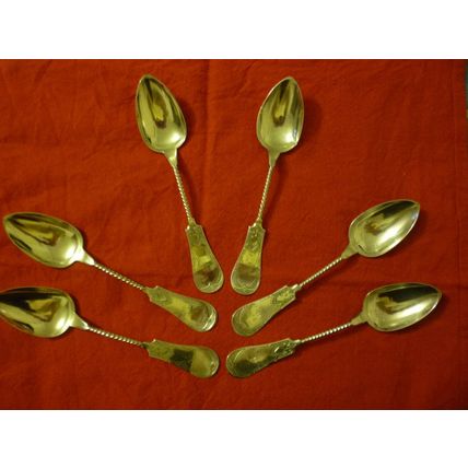 SET OF 6 STERLING SILVER TWISTED STEM SOUP SPOONS SEYMOUR CONNECTICUT