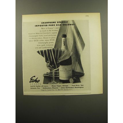 1959 Echo Scarves Ad - Champagne Sparkle Imported Pure Silk Oblongs