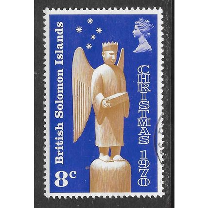 BRITISH SOLOMON ISLANDS 1970 CHRISTMAS WOOD CARVING ANGEL GIFT USED