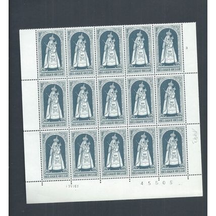 Belgium stamps. 1967 Christmas block of 15 MNH SG 2039 Folded. (AM246)