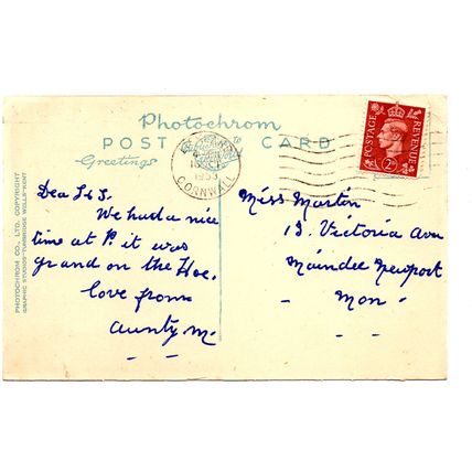 Plymouth Hoe, Drake`s Statue - Postally Used - Liskeard 16 Oct 1953 Cornwall