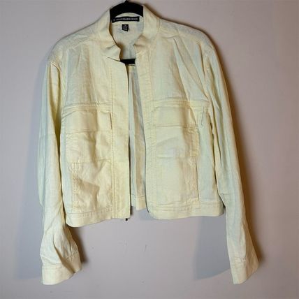 Ellen Tracy Women's Linen Blend Jacket Yellow Sz 14 Zip Up Snap Button Wristlets