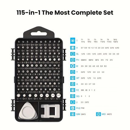 115-in-1 Precision Screwdriver Set, 115-in-1 Magnetic Repair Tool Kit, Anti-Slip