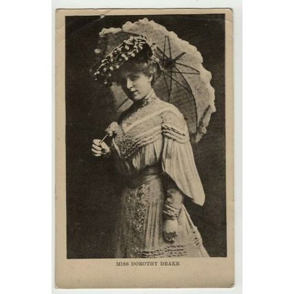 Miss Dorothy Drake with Umbrella & Hat with 1907 D/ring NOTTING HILL postmark