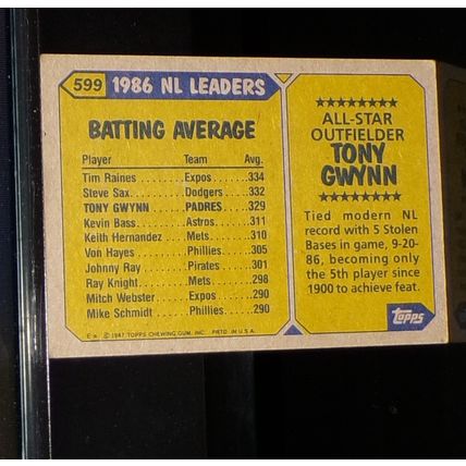 TOPPS 1987 TONY GWYNN NATIONAL LEAGUE ALL-STAR BASEBALL CARD #599