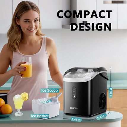 EUHOMY Nugget Ice Maker Countertop with Handle, Ready in 6 Mins, 34Lbs per Day,