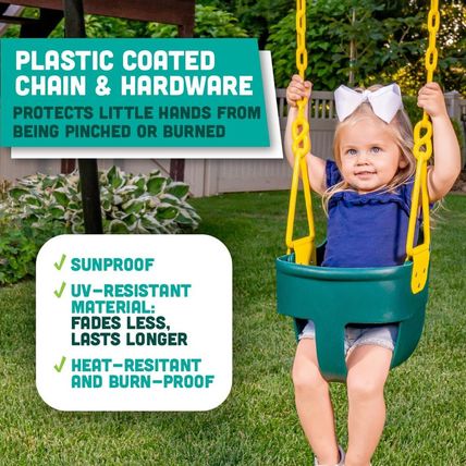 Premium High Back Full Bucket Toddler Swing Seat with Finger Grip, Plastic Coate