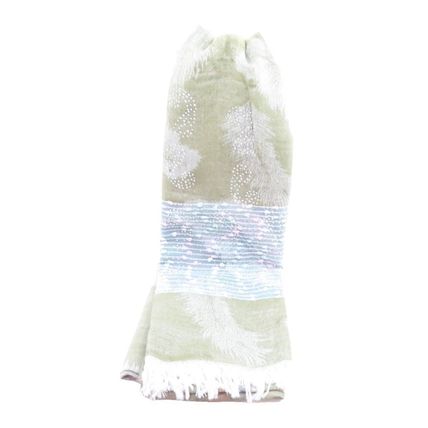 Ladies Scarf Leaf Design on a Green Background with Diamante Detail & Fringing
