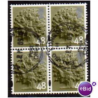 ENGLAND BLOCK OF 4 X 48P 'OAK TREE' (EN12) FINE USED (EBID1195)