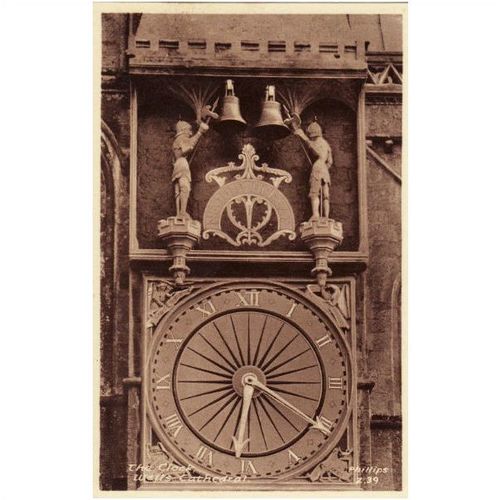 Vintage RP Postcard Clock WELLS CATHEDRAL Somerset Phillips Real Photo 1939
