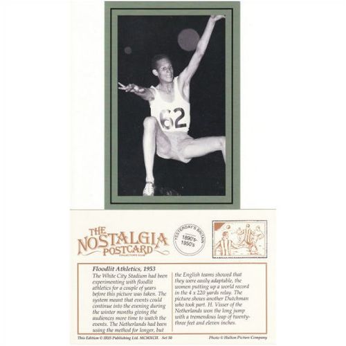 Postcard Floodlit Athletics White City Stadium 1953 H Visser Long Jump Nostalgia