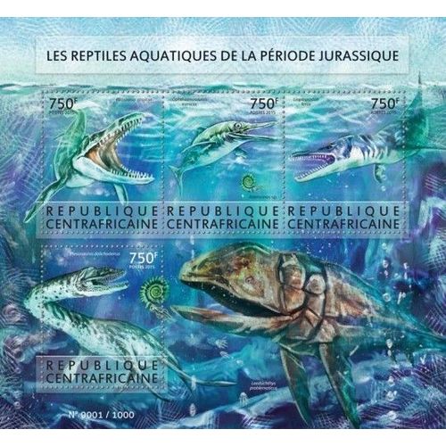 CENTRAL AFRICA 2015 SHEET MNH PREHISTORIC WATER ANIMALS DINOSAURS DINOSAURES 3