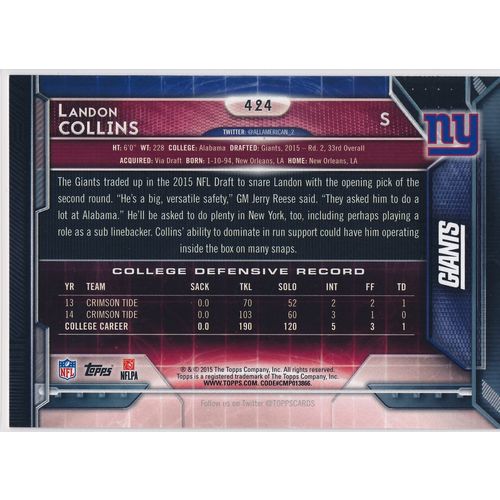 2015 Topps Football 424 Landon Collins RC New York Giants