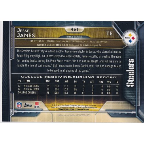 2015 Topps Football 461 Jesse James RC Pittsburgh Steelers