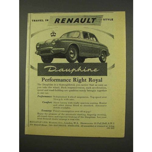 1956 Renault Dauphine Car Ad - Performance Royal