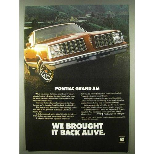 1978 Pontiac Grand Am Ad - We Brought It Back Alive