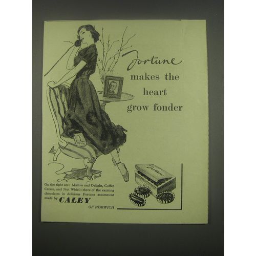 1949 Caley Fortune Chocolates Ad - Fortune makes the heart grow fonder